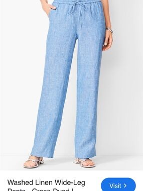 Talbots Linen-Blend Wide-Leg Pants in Sky Blue